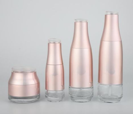 Garrafas de creme de vidro cor-de-rosa Logo And Color personalizado de empacotamento cosmético da loção do frasco