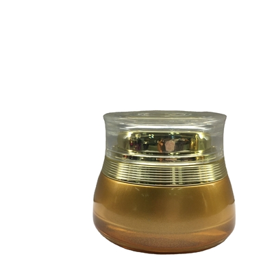 Frascos cosméticos de vidro do frasco 50g MSDS do creme hidratante redondo luxuoso da cara com tampas do ouro