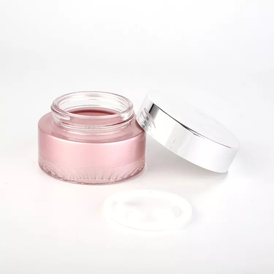 Parafuso cosmético de vidro da prata do frasco 50g da pintura cor-de-rosa da cor acima do tampão para o creme dos cuidados com a pele