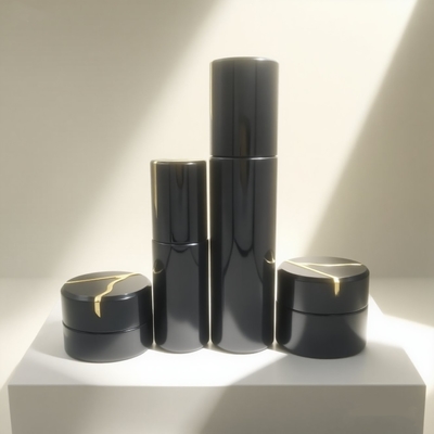 Fábrica-Direta 30ml 50ml 100ml 120ml vidro cosmético preto de luxo redondo bomba de loção garrafa e frasco conjunto-OEM