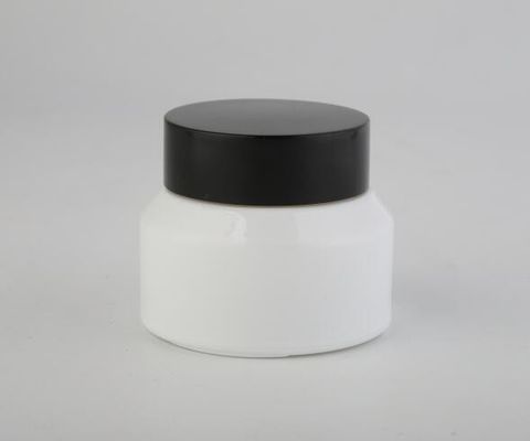 O frasco cosmético de vidro branco com tampão de madeira/potenciômetros cosméticos das tampas desnata o OEM das garrafas
