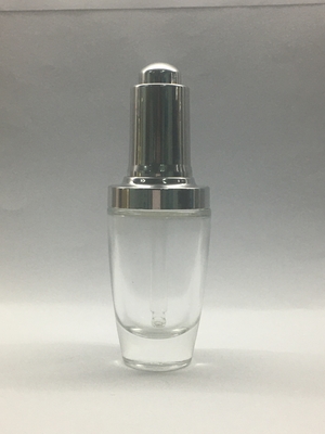 Conta-gotas de prata de vidro claro luxuoso da garrafa 30ml do conta-gotas para o óleo essencial do soro