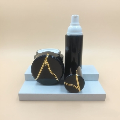 Fábrica-Direta 30ml 50ml 100ml 120ml vidro cosmético preto de luxo redondo bomba de loção garrafa e frasco conjunto-OEM