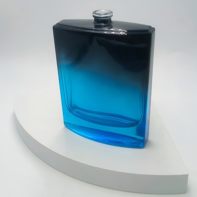 Custom 100ml vidro quadrado luxo e elegante frasco de perfume vazio bomba pulverizador gradiente preto e azul cor 15mm pescoço