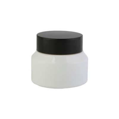 O frasco cosmético de vidro branco com tampão de madeira/potenciômetros cosméticos das tampas desnata o OEM das garrafas