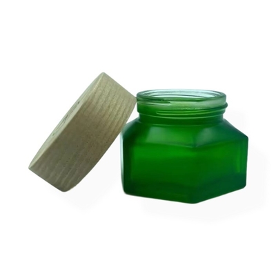 Frascos de cosméticos Embalagem 50g Frasco de Creme Esmeralda com acabamento de madeira Frasco de Creme com tampa de plástico