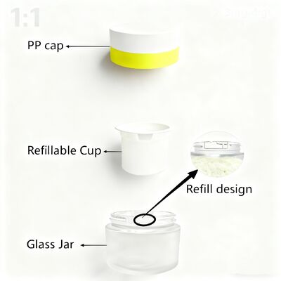 Cosmetic Glass Refillable Airless Skincare Packaging Set 30ml/50ml/100ml with PP Material and PCR Material Refillable Cup