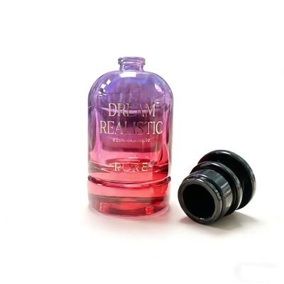 50ml e 100ml vidro redondo luxuoso e elegante frasco de perfume vazio bomba pulverizador Gradiente cor púrpura e vermelho 15mm pescoço
