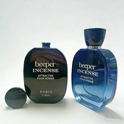 100ml Empty Beeper Incense Style Blue Glass Perfume Bottle Refillable Cologne Container for Men, Premium Decorative Frag