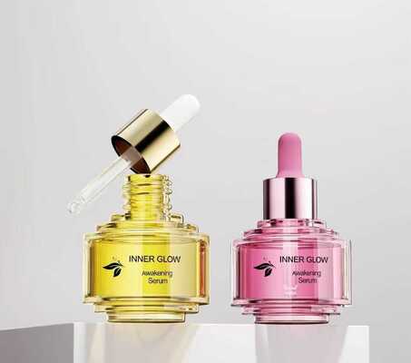 Frasco conta-gotas de vidro luxuoso de dois tons de 30ml, novo design elegante e sofisticado para frasco de óleo de essência para cuidados com a pele