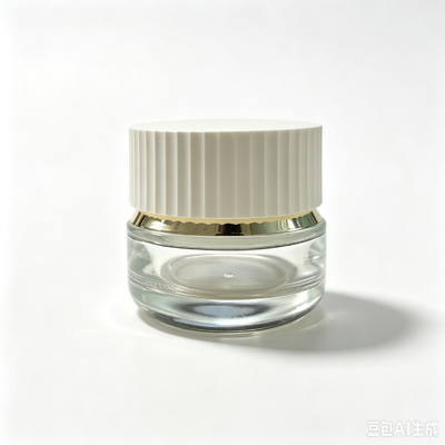 Frasco de vidro de luxo 30g e 50g com bordas verticais de chapéu branco ouro anel decorativo para creme facial recipiente de cuidados com a pele