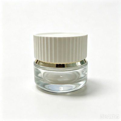 Frasco de vidro de luxo 30g e 50g com bordas verticais de chapéu branco ouro anel decorativo para creme facial recipiente de cuidados com a pele