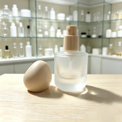 30 ml de frasco de vidro de fundação de luxo espesso fundo redondo ombro plano tampa de forma especial fundação líquida recipiente de vidro