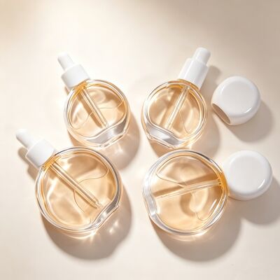Luxury Flat Round Glass Bottle 30ml 60ml Dropper/pump Lotion Bottle Cosmetic Packaging Wholesale From Source Factory