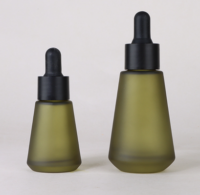 Factory Wholesale 15ml 30ml Matte Olive Green Tapered Glass Dropper Bottle for Essential Oil Serum Cosmetic Packaging